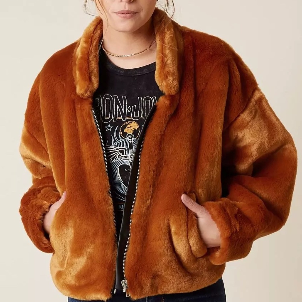 Free People Fur Bomber Jacket